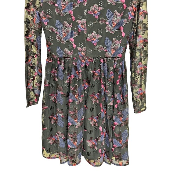 Badgley Mischka Floral Embroidered Sheer Long Sleeve Cocktail Dress Women’s Sz 4 - Picture 6 of 11